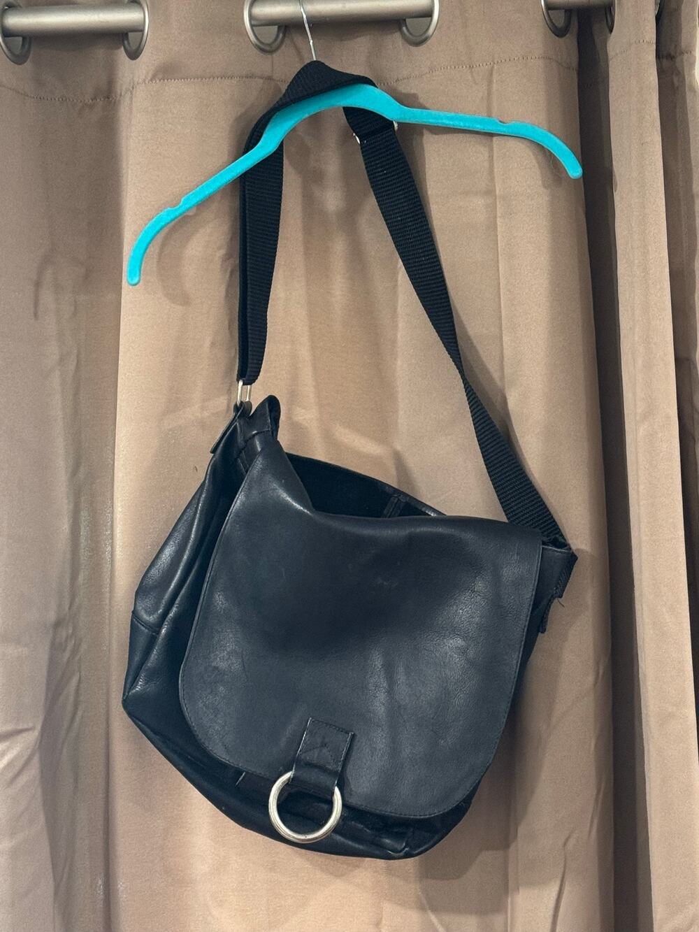 Leather black satchel unisex laptop work travel carry shoulder bag